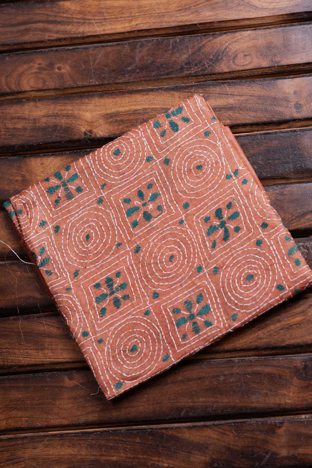 Dull Orange Shaded Kantha Silk Blouse