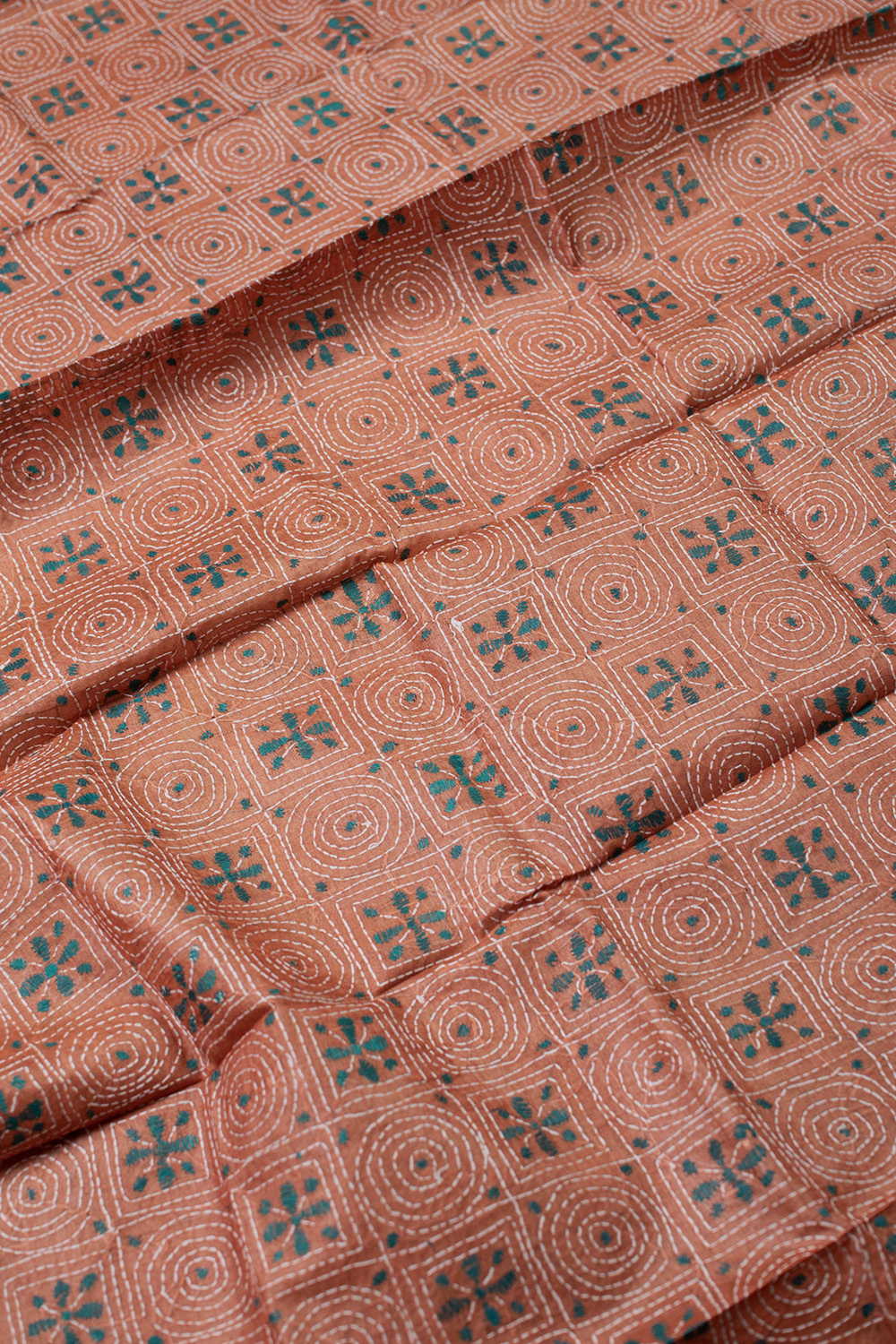 Dull Orange Shaded Kantha Silk Blouse - Image 3