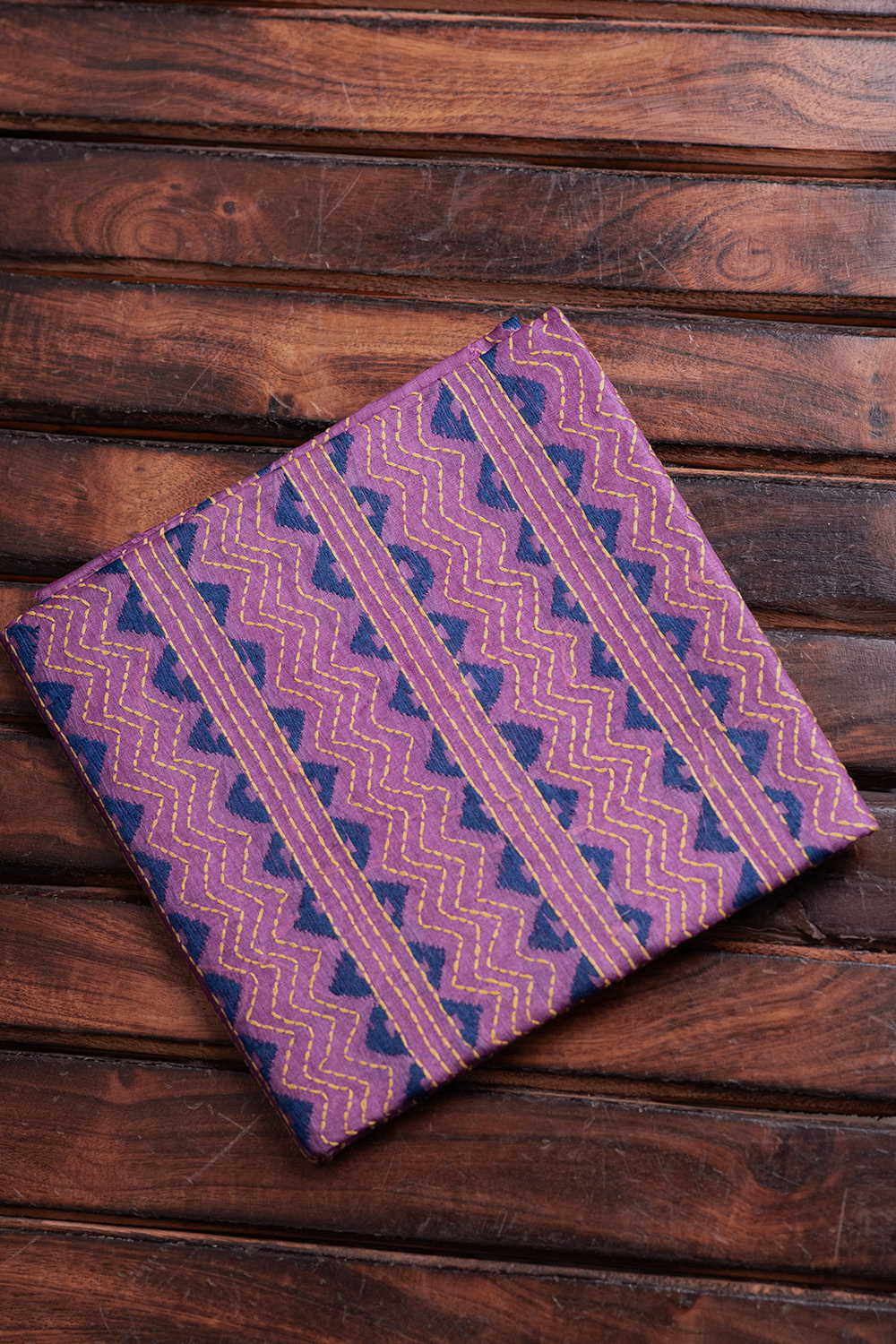Muted Pink with Chevron Pattern Kantha Silk Blouse