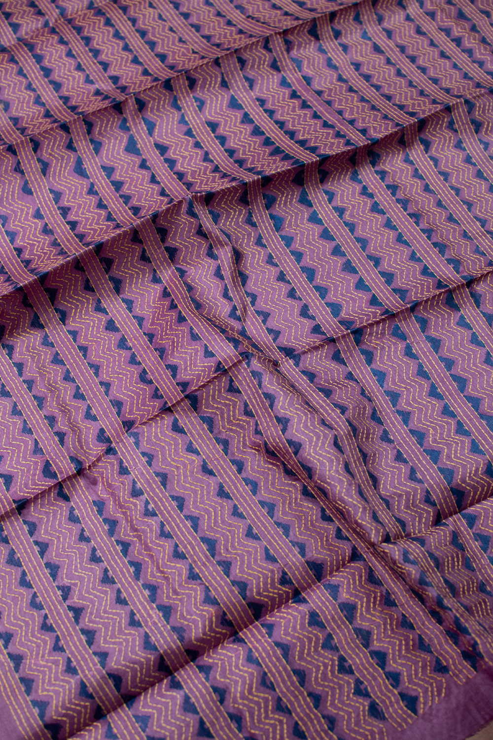 Muted Pink with Chevron Pattern Kantha Silk Blouse - Image 3