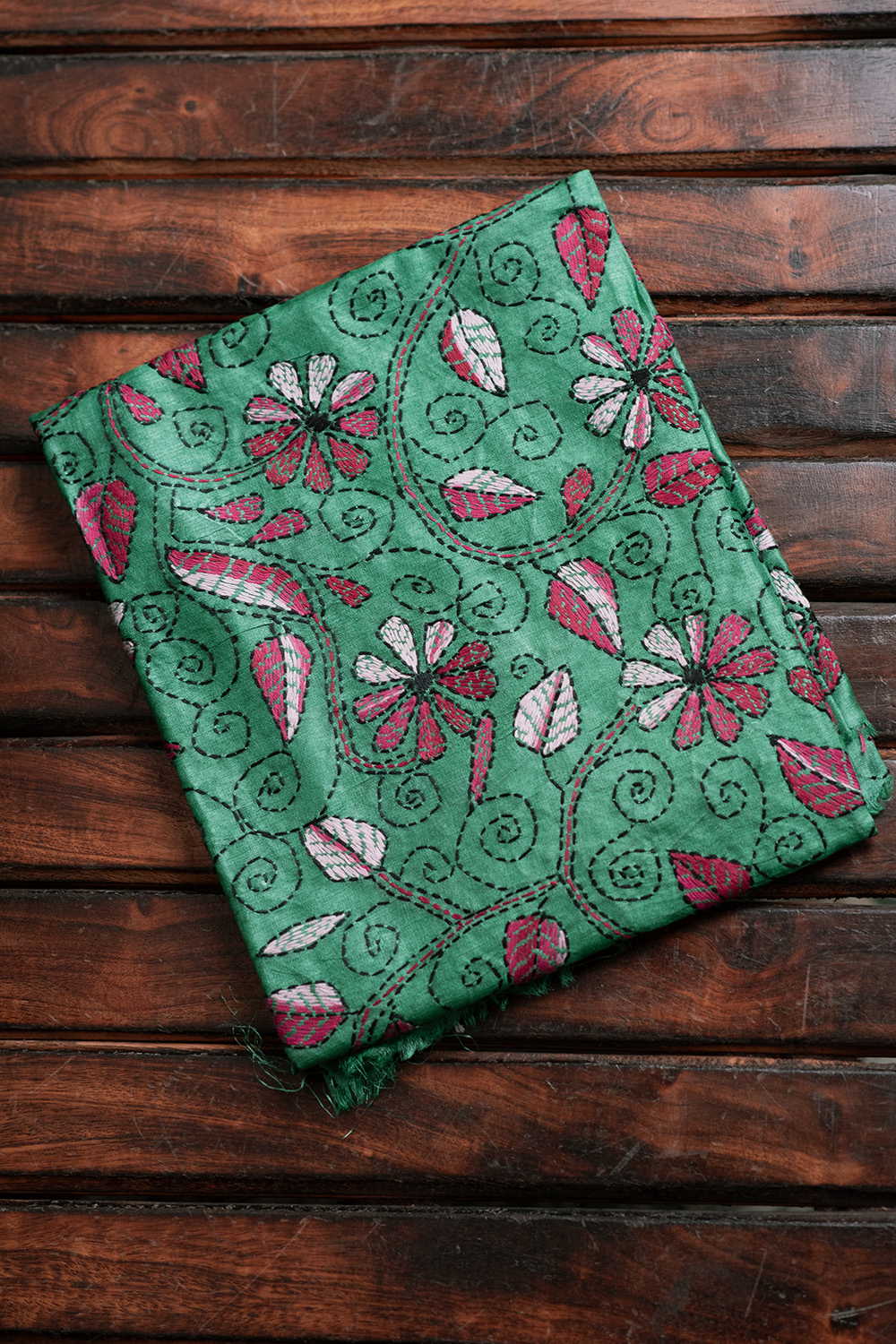 Green Garden Kantha Silk Blouse