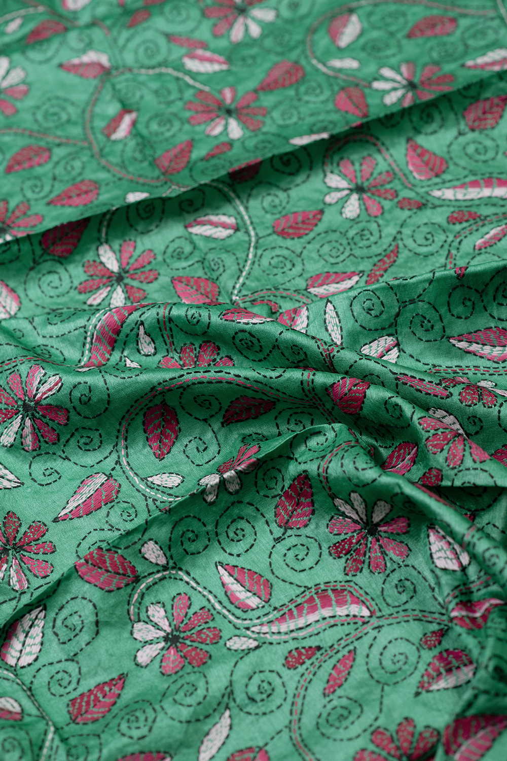 Green Garden Kantha Silk Blouse - Image 3