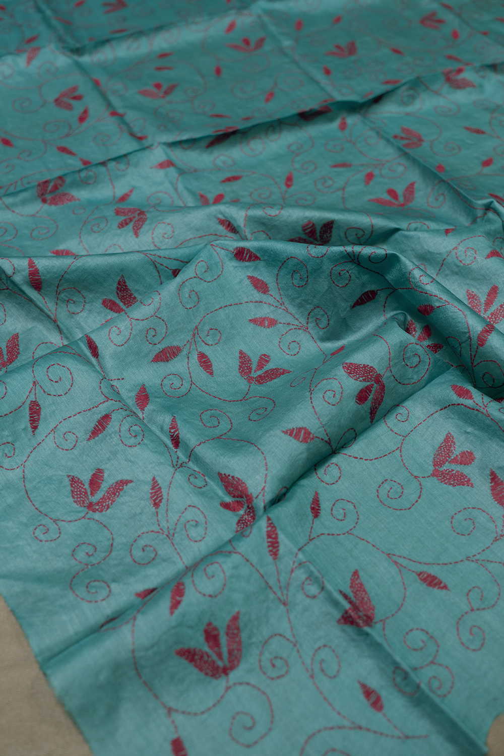 Light Green Kantha Silk Blouse - Image 2