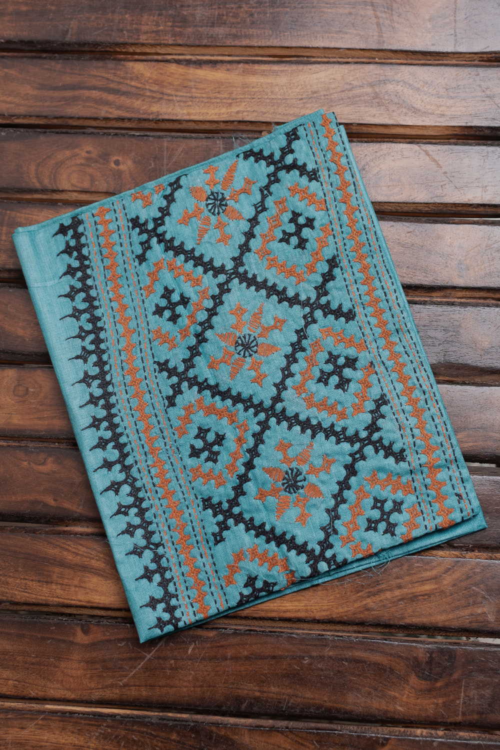 Aqua Blue Kantha Silk Blouse