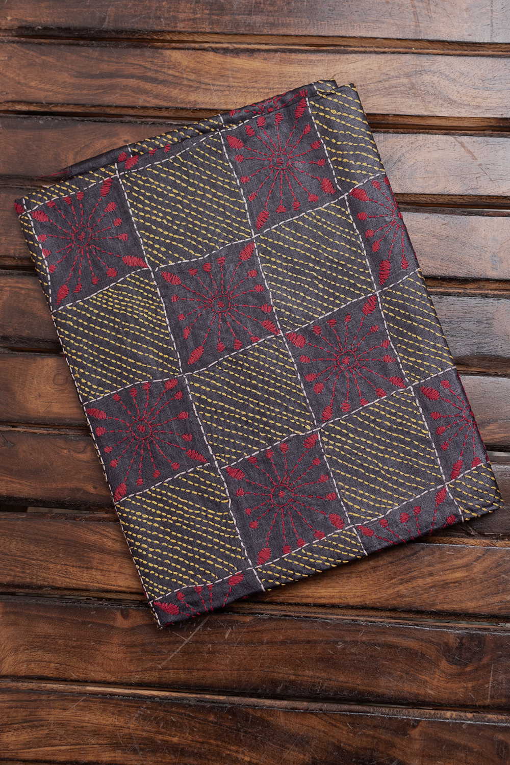 Checkered Pattern Kantha Silk Blouse