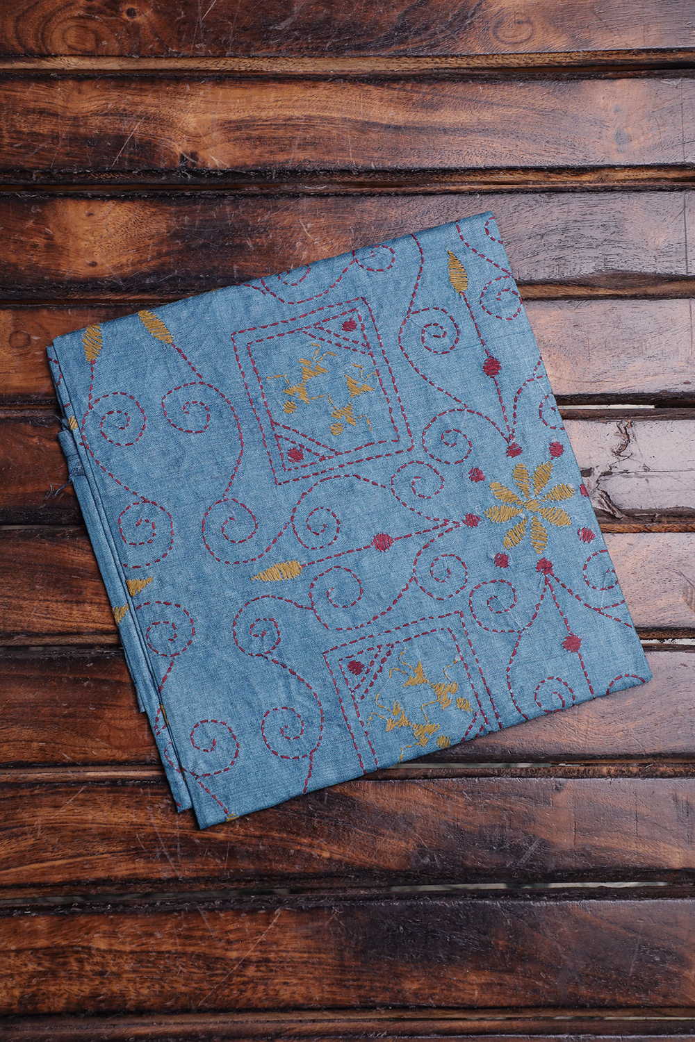 Cerulean Blue Kantha Silk Blouse