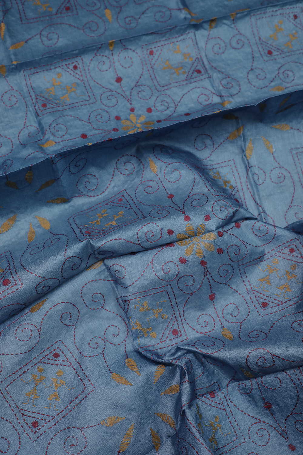 Cerulean Blue Kantha Silk Blouse - Image 2
