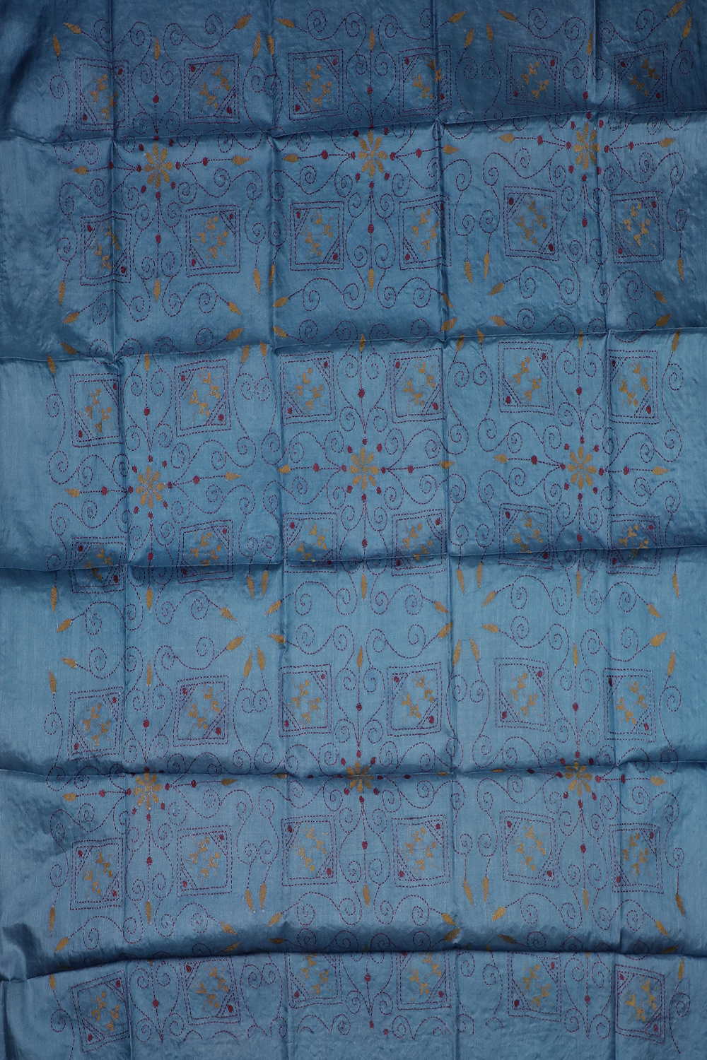 Cerulean Blue Kantha Silk Blouse - Image 3