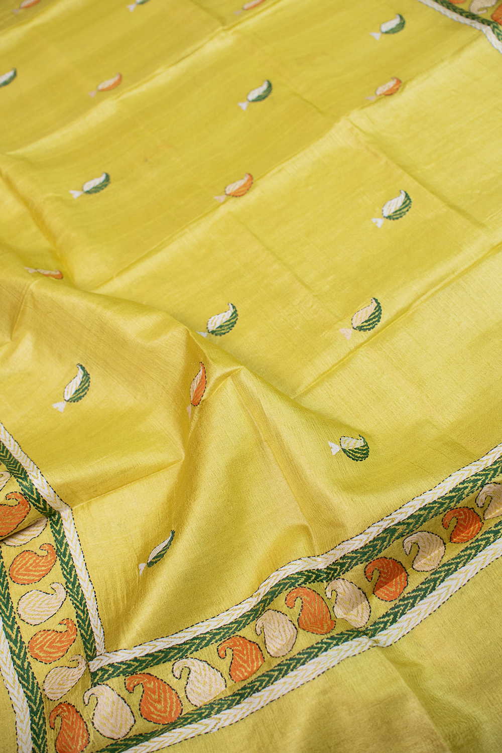 Yellow Kantha Silk Dupatta - Image 2