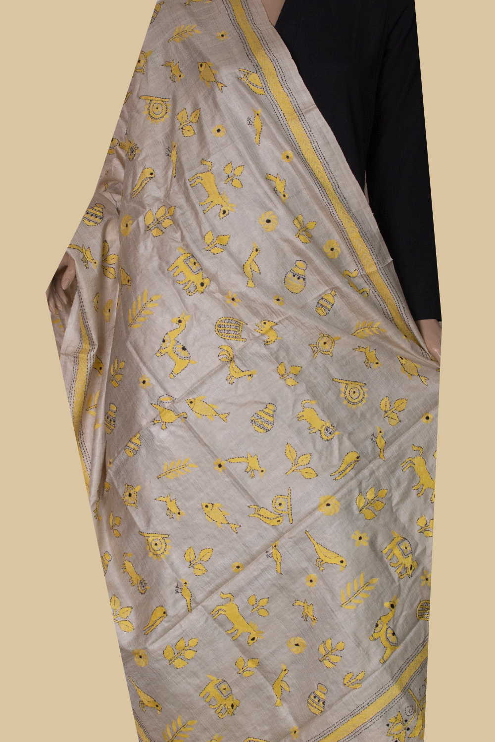 Folk Garden Kantha Silk Dupatta