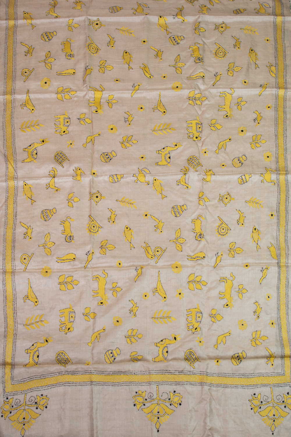 Folk Garden Kantha Silk Dupatta - Image 3
