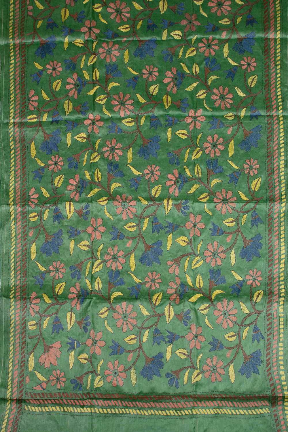 Green Garden Kantha Silk Dupatta - Image 3