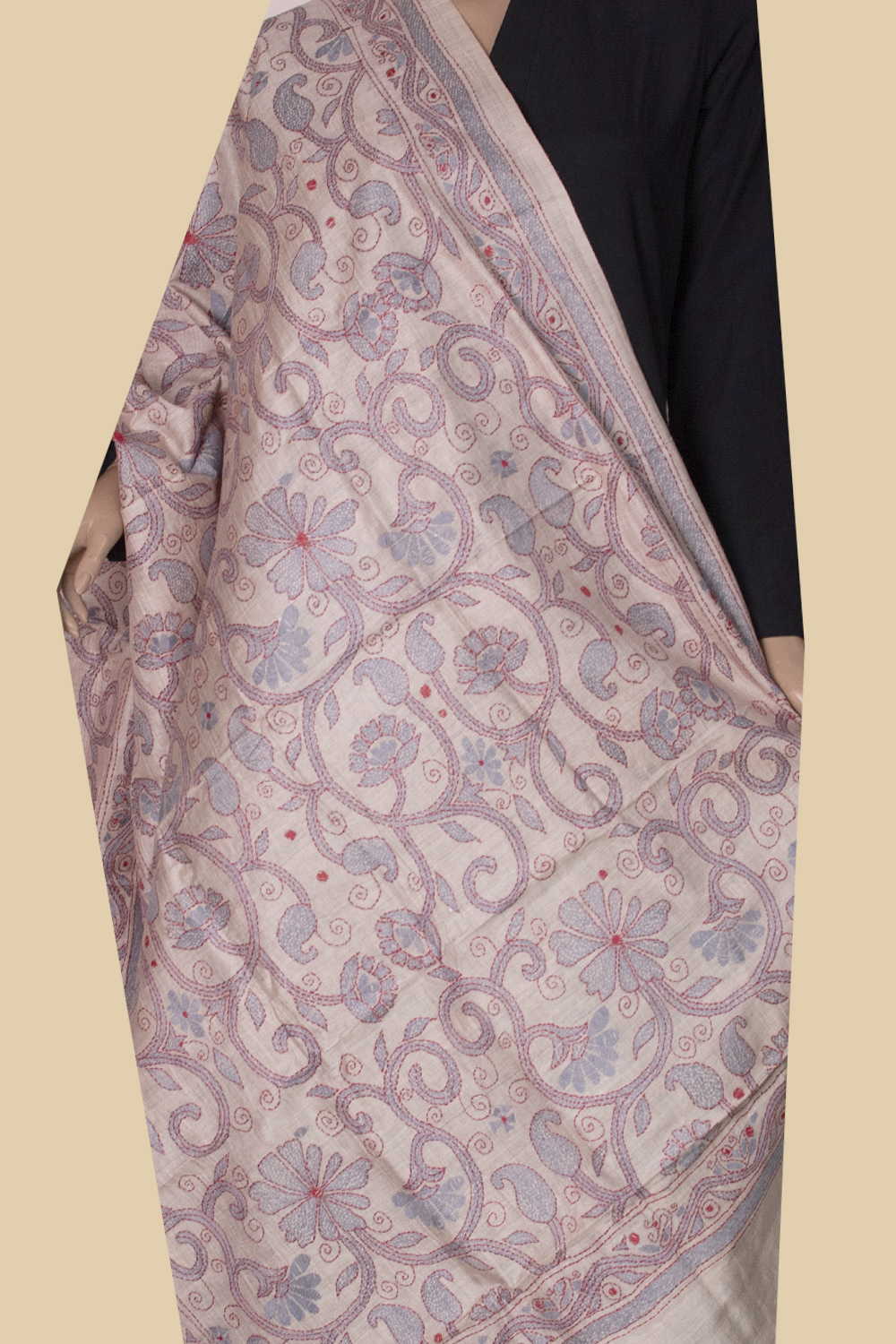 Cluster Floral Kantha Silk Dupatta