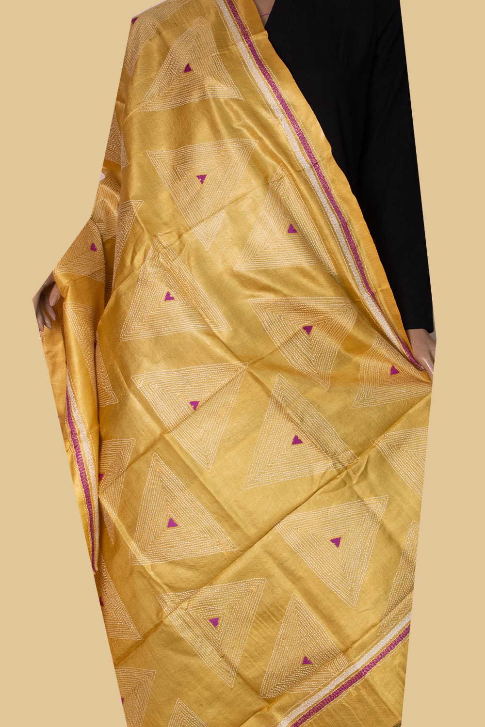 Shade of Yellow Kantha Silk Dupatta