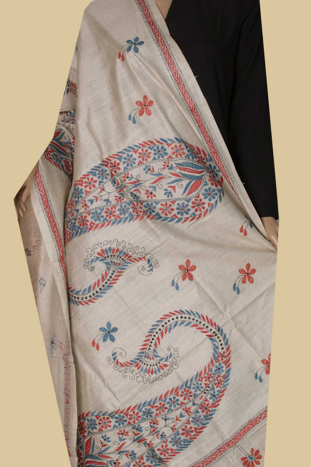 Pailsey Pattern Kantha Silk Dupatta