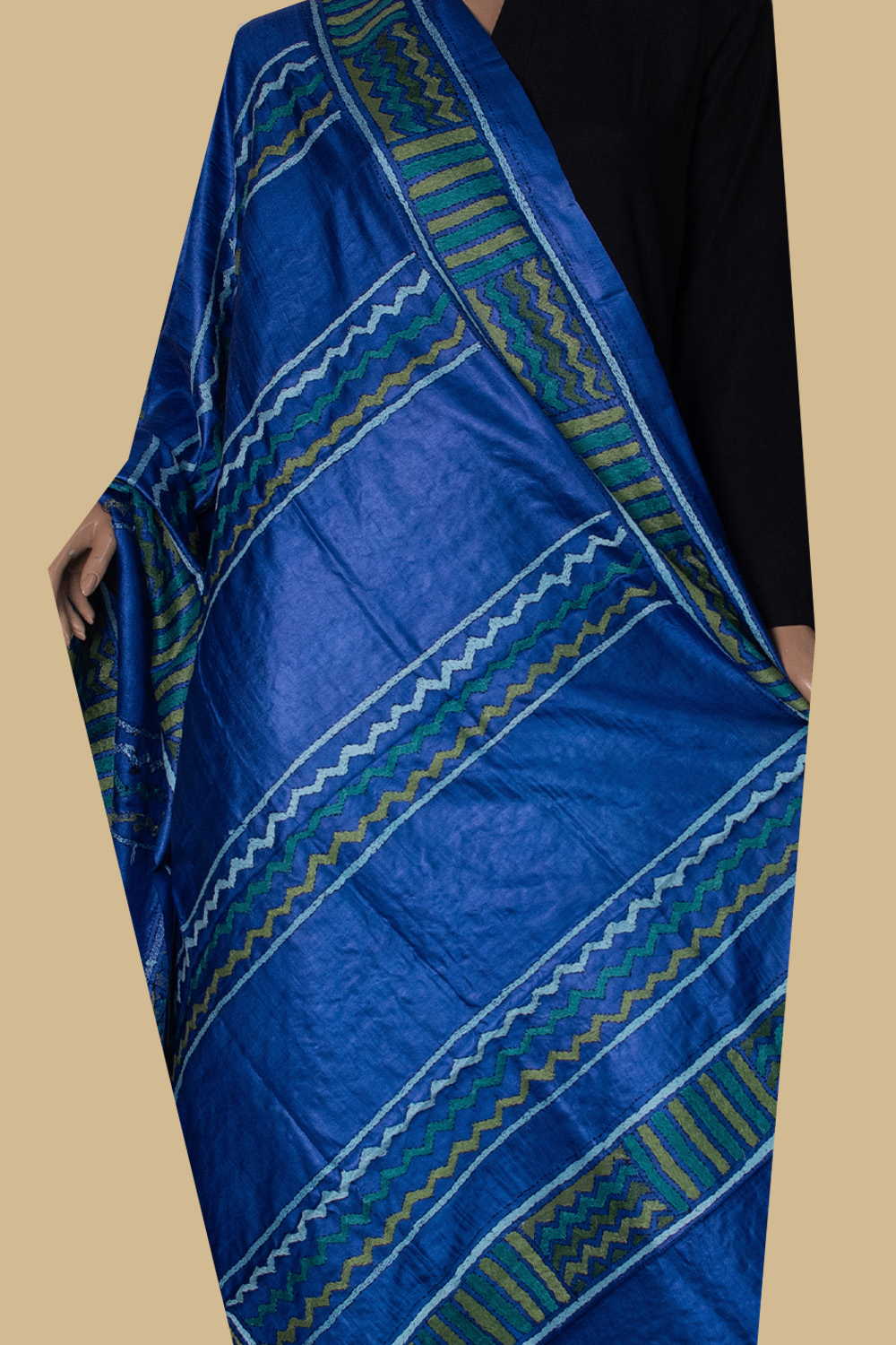 Deep Blue Kantha Silk Dupatta