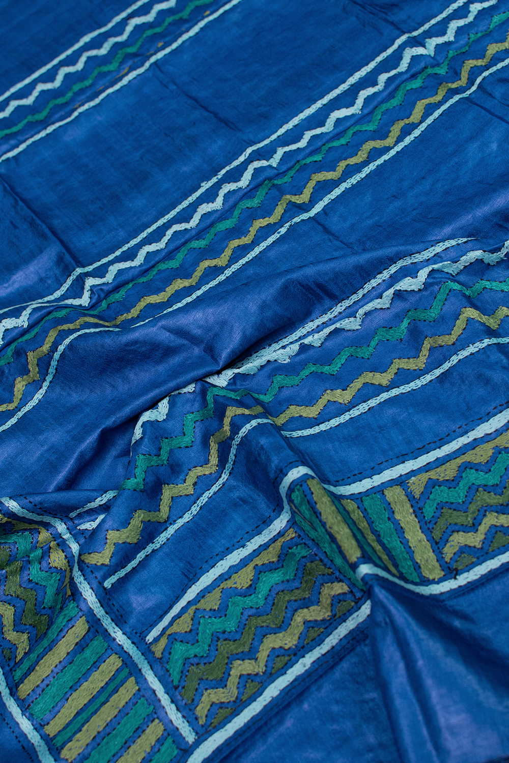 Deep Blue Kantha Silk Dupatta - Image 2