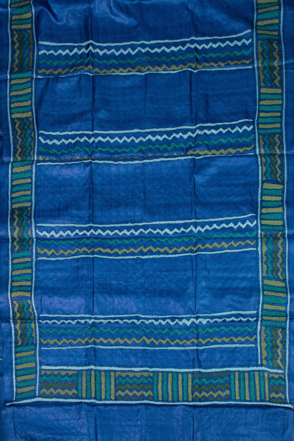 Deep Blue Kantha Silk Dupatta - Image 3