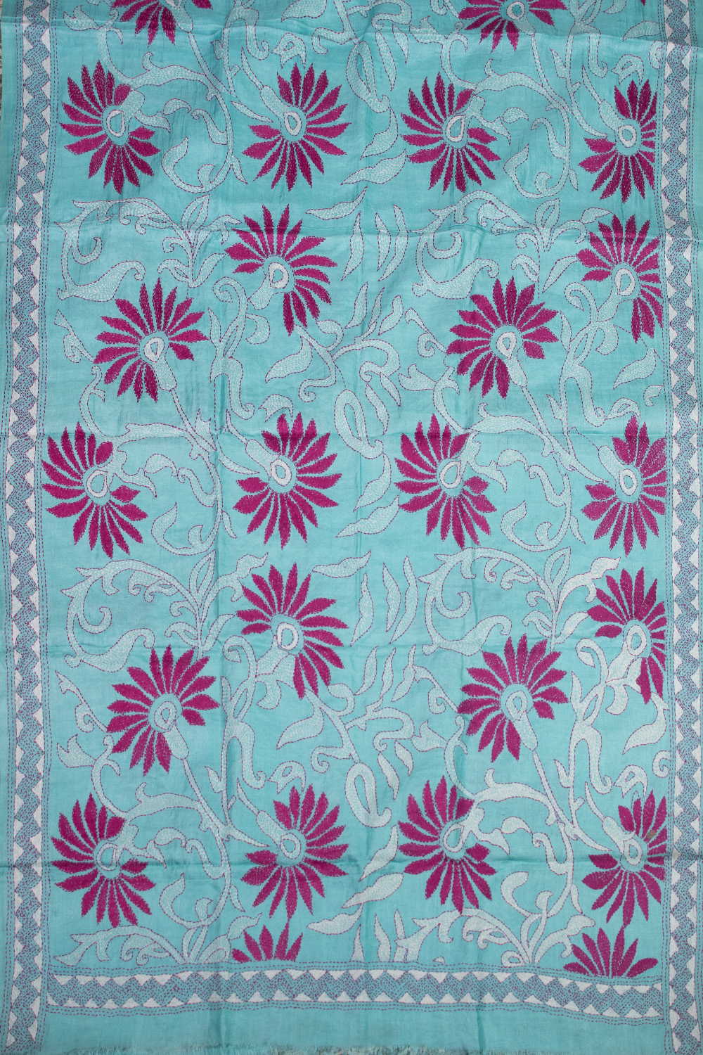 Pink Floral Kantha Silk Dupatta - Image 3
