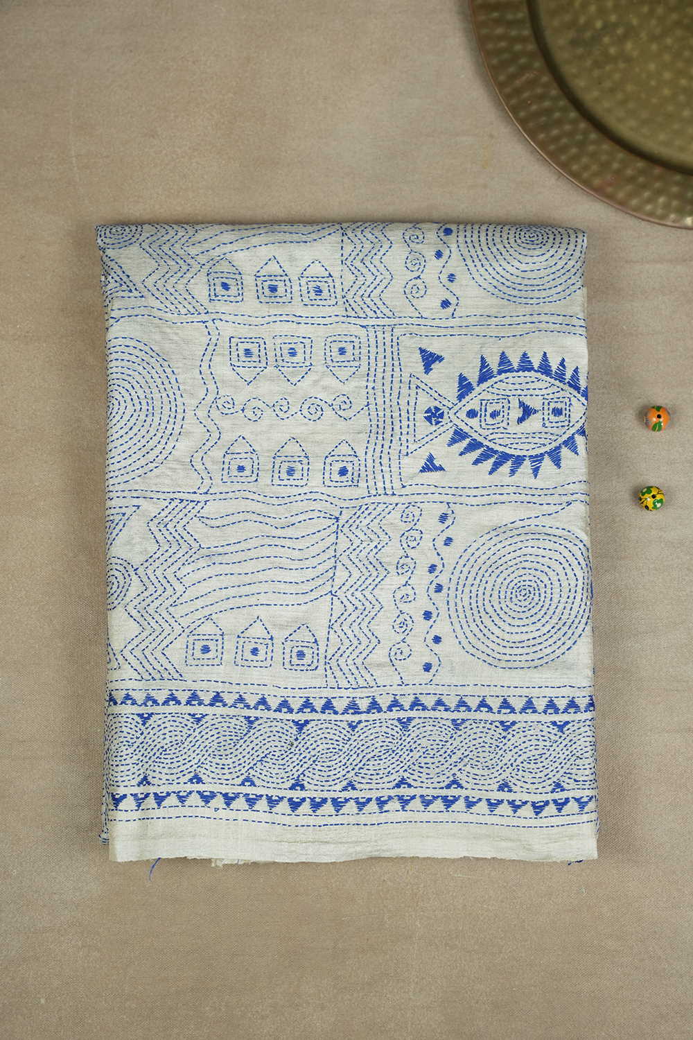 Snow Cream Kantha Silk saree