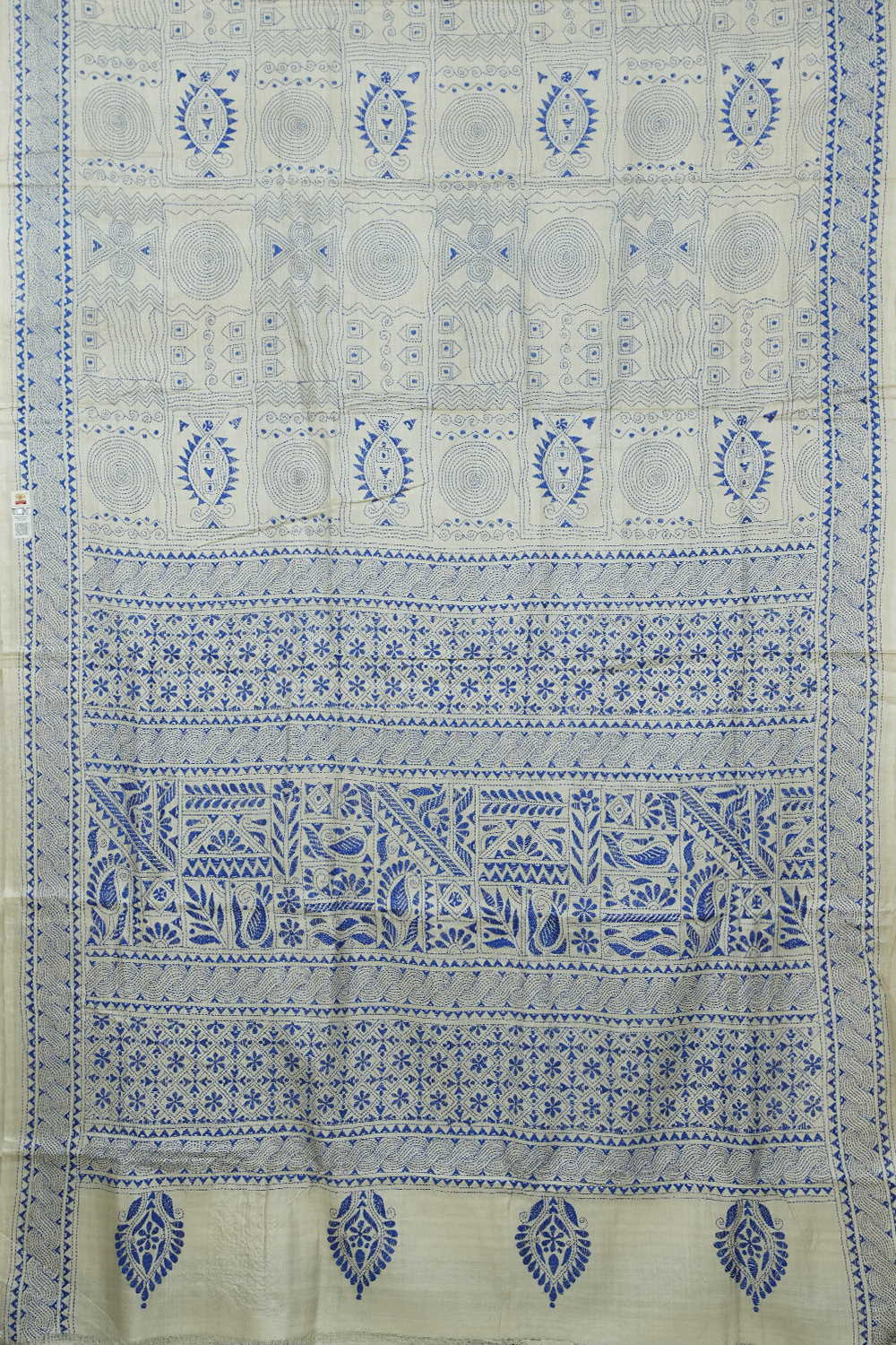 Snow Cream Kantha Silk saree - Image 2
