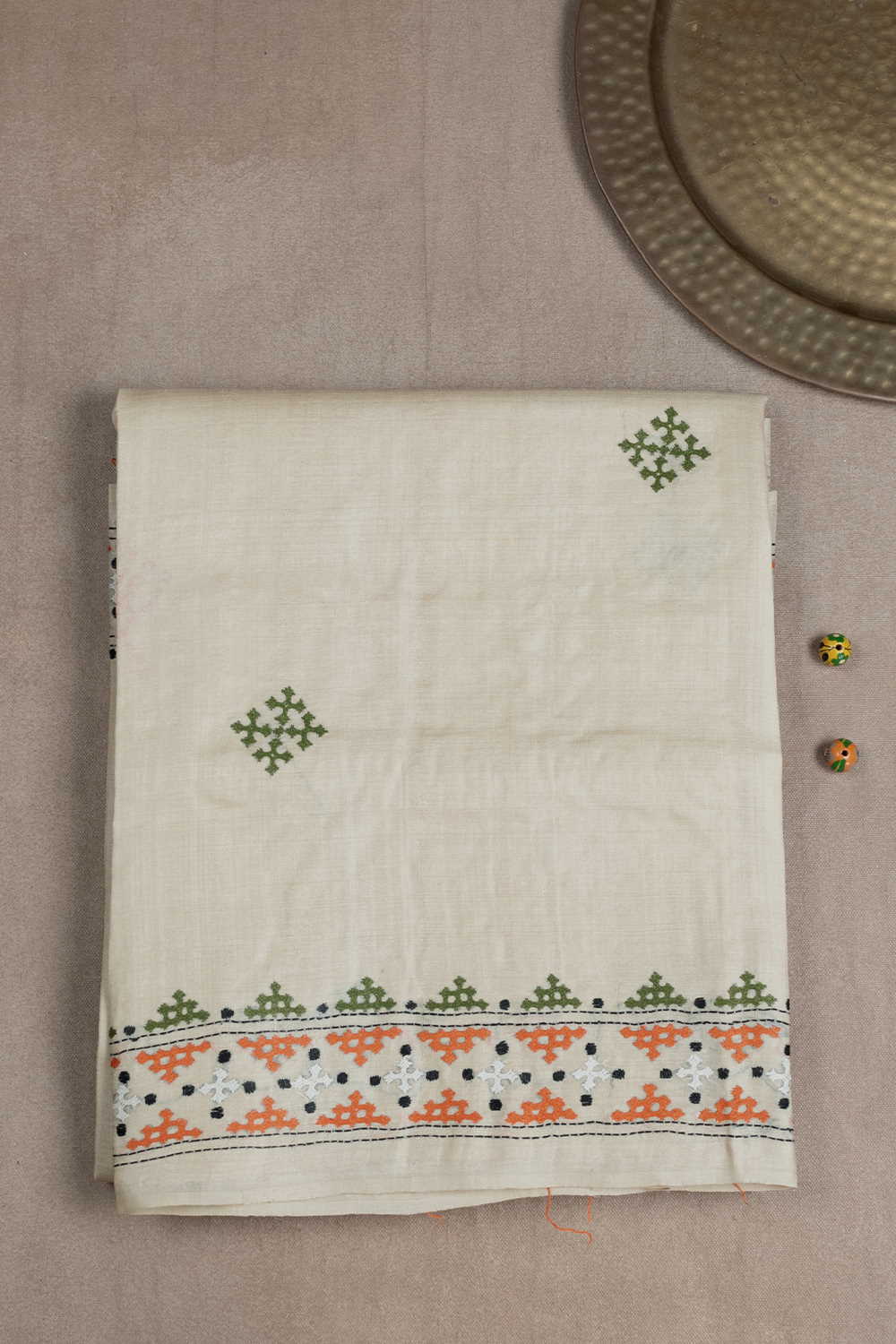 Oatmeal Cream Kantha Silk saree