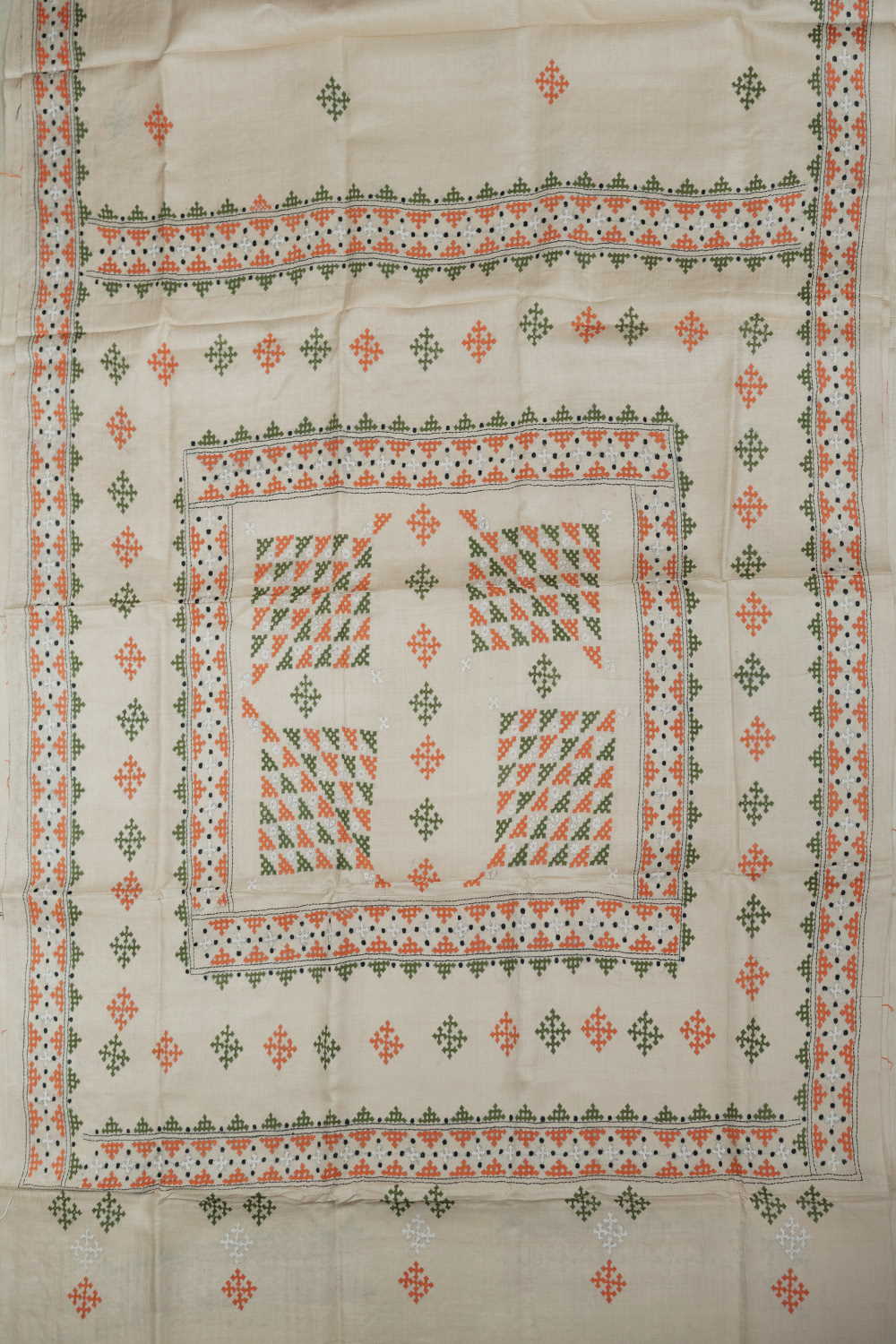 Oatmeal Cream Kantha Silk saree - Image 2