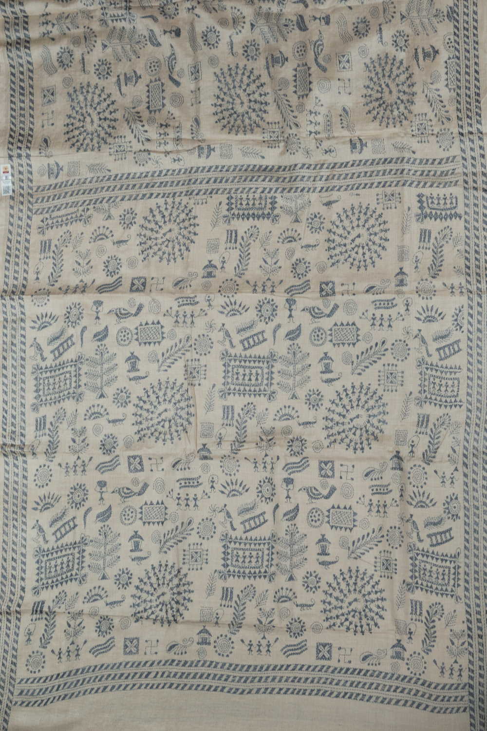Ivory Cream Kantha Silk saree - Image 2