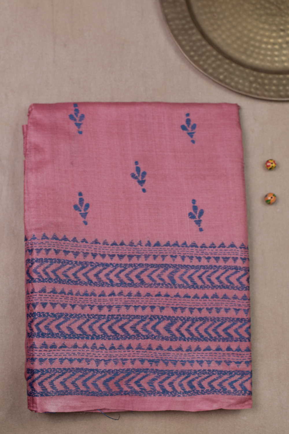 Shades of Pink Kantha Tussar saree