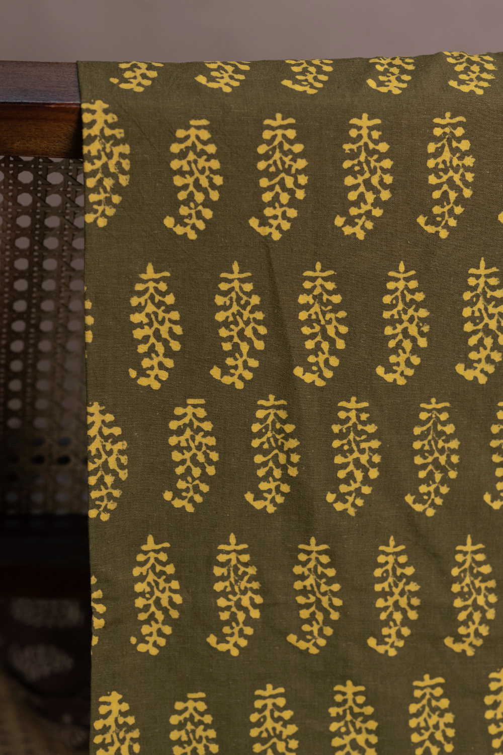 Yellow Pailsey - Green Kutch Cotton Fabric