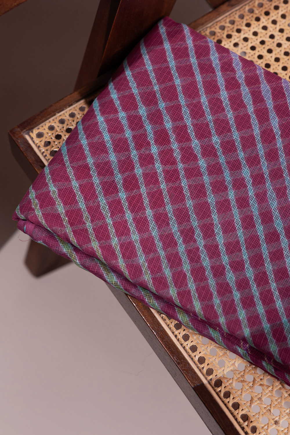 Purple with Multi Lines Leheriya Kota Cotton Fabric