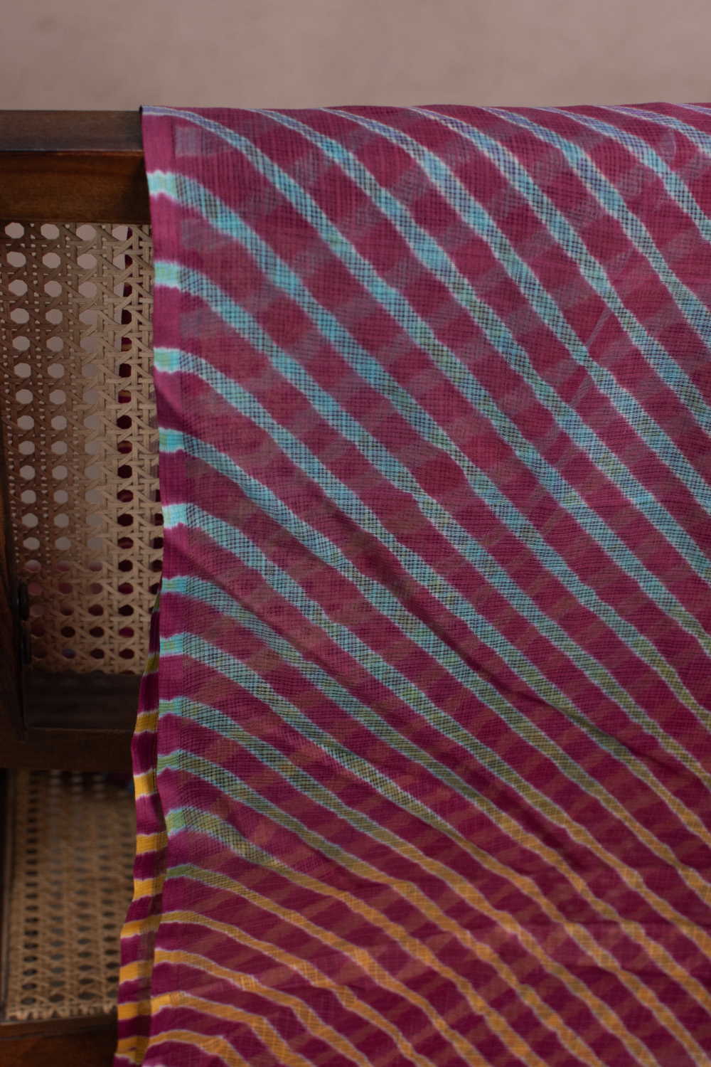 Purple with Multi Lines Leheriya Kota Cotton Fabric - Image 5