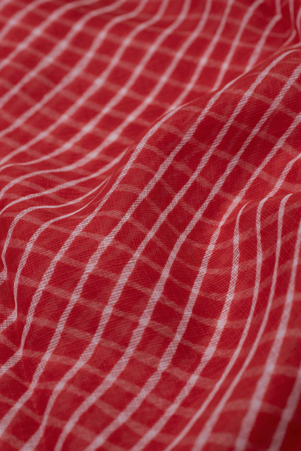 Red with Cream Lines Leheriya Kota Cotton Fabric - Image 3