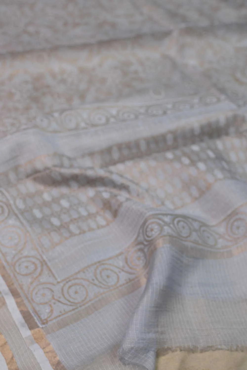 Cream Block Printed Kota Silk Dupatta - Image 2