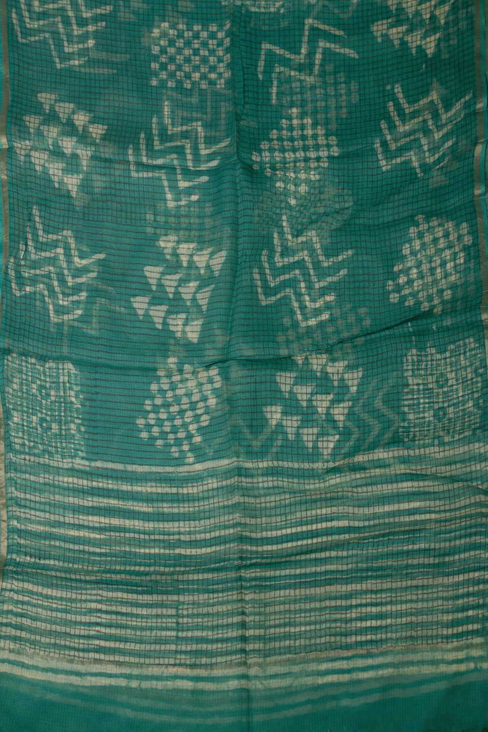 Pine Green Block Printed Kota Silk Dupatta - Image 3