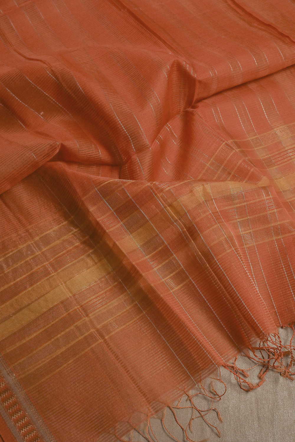 Orange Maheshwari Tissue Silk Cotton Dupatta - Image 4
