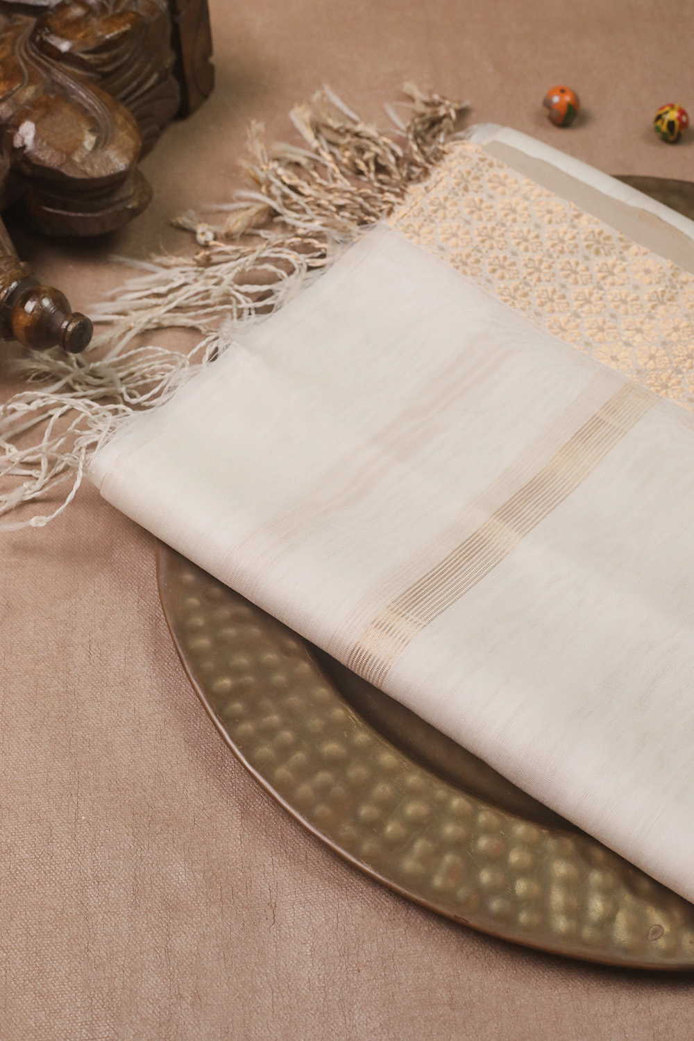Zari Border on Cream Maheshwari Tissue Dupatta