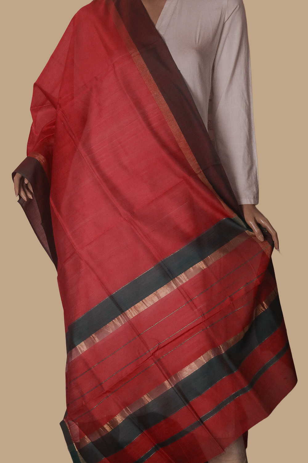 Candy Red Maheshwari Silk Cotton Dupatta - Image 2