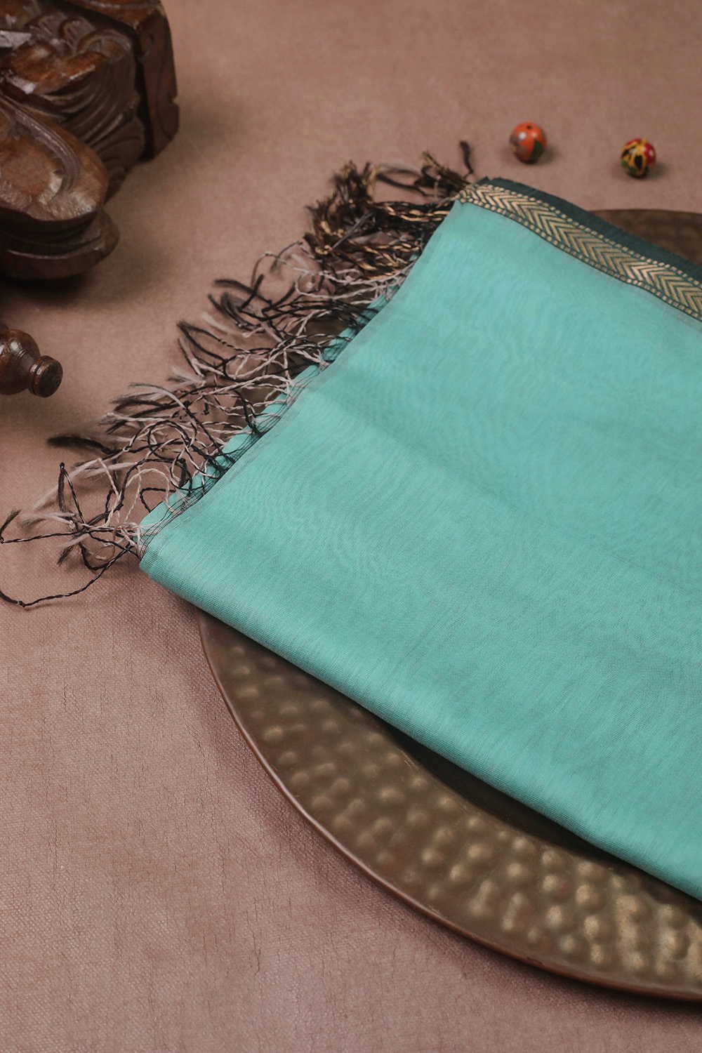 Turquoise Green Maheshwari Silk Cotton Dupatta