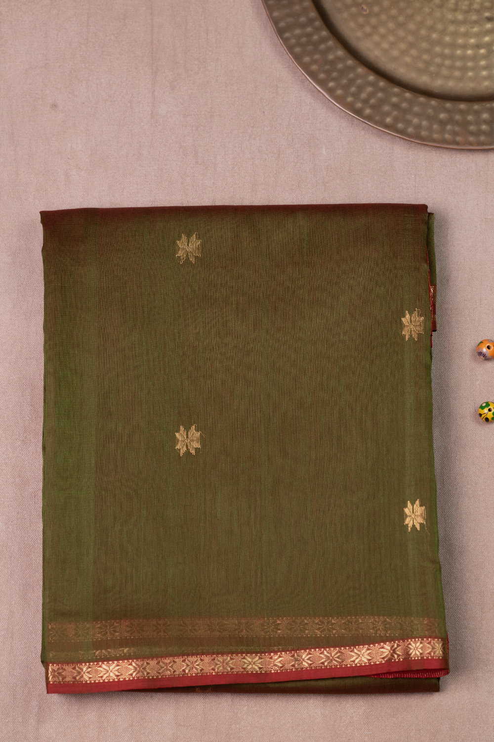 Star Butti - Green Maheshwari Silk Cotton Saree