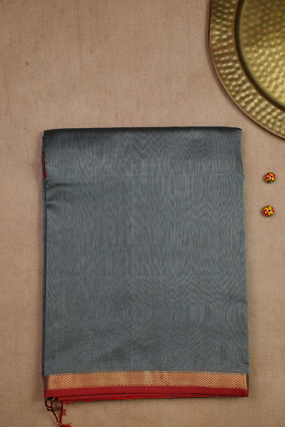Dark Grey Maheshwari Silk Cotton Saree