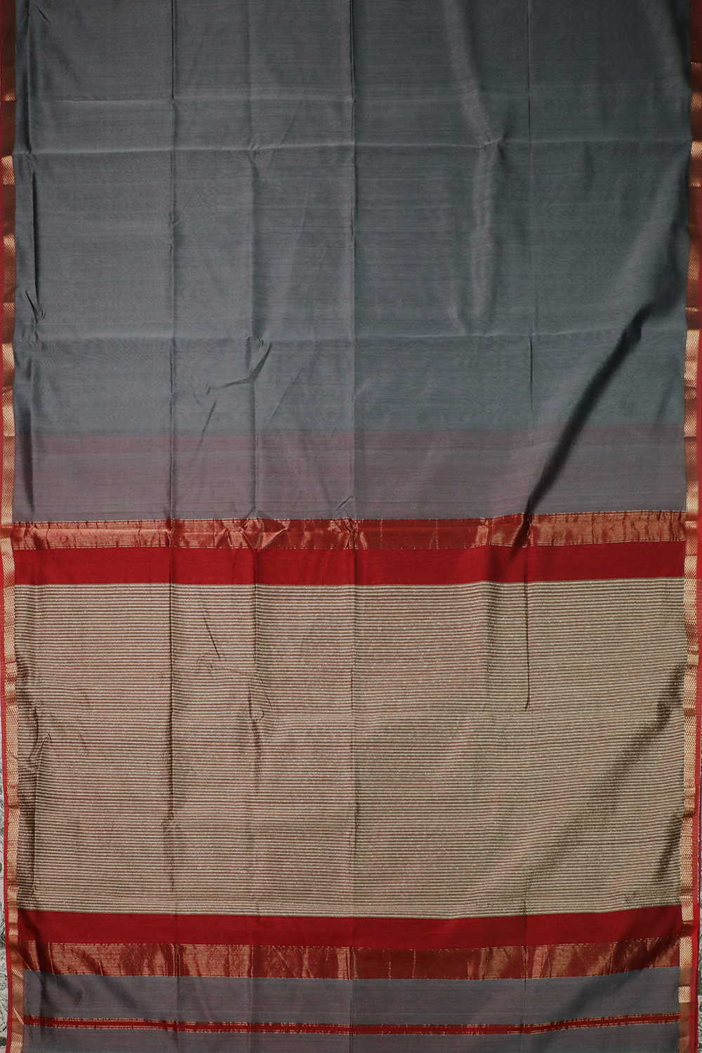 Dark Grey Maheshwari Silk Cotton Saree - Image 2