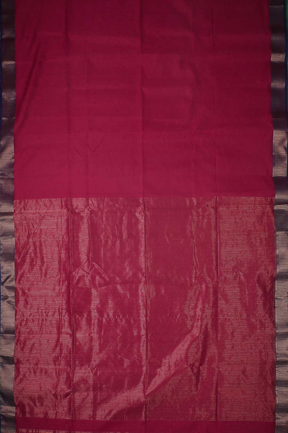 Deep Pink with Zari Border Maheshwari Silk Cotton saree - Image 2