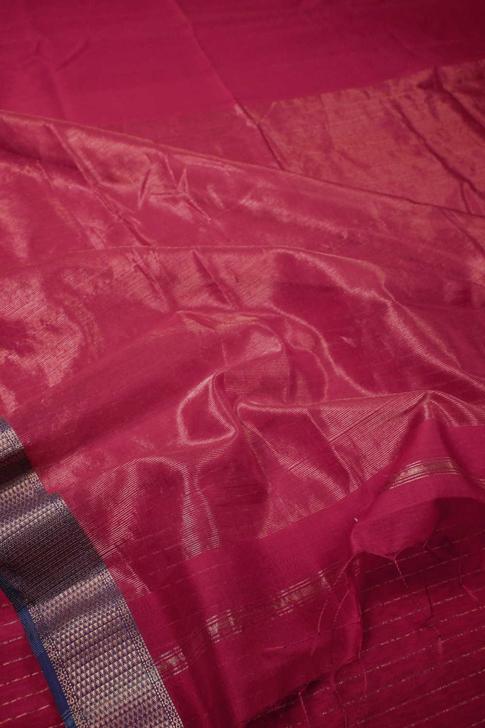 Deep Pink with Zari Border Maheshwari Silk Cotton saree - Image 3
