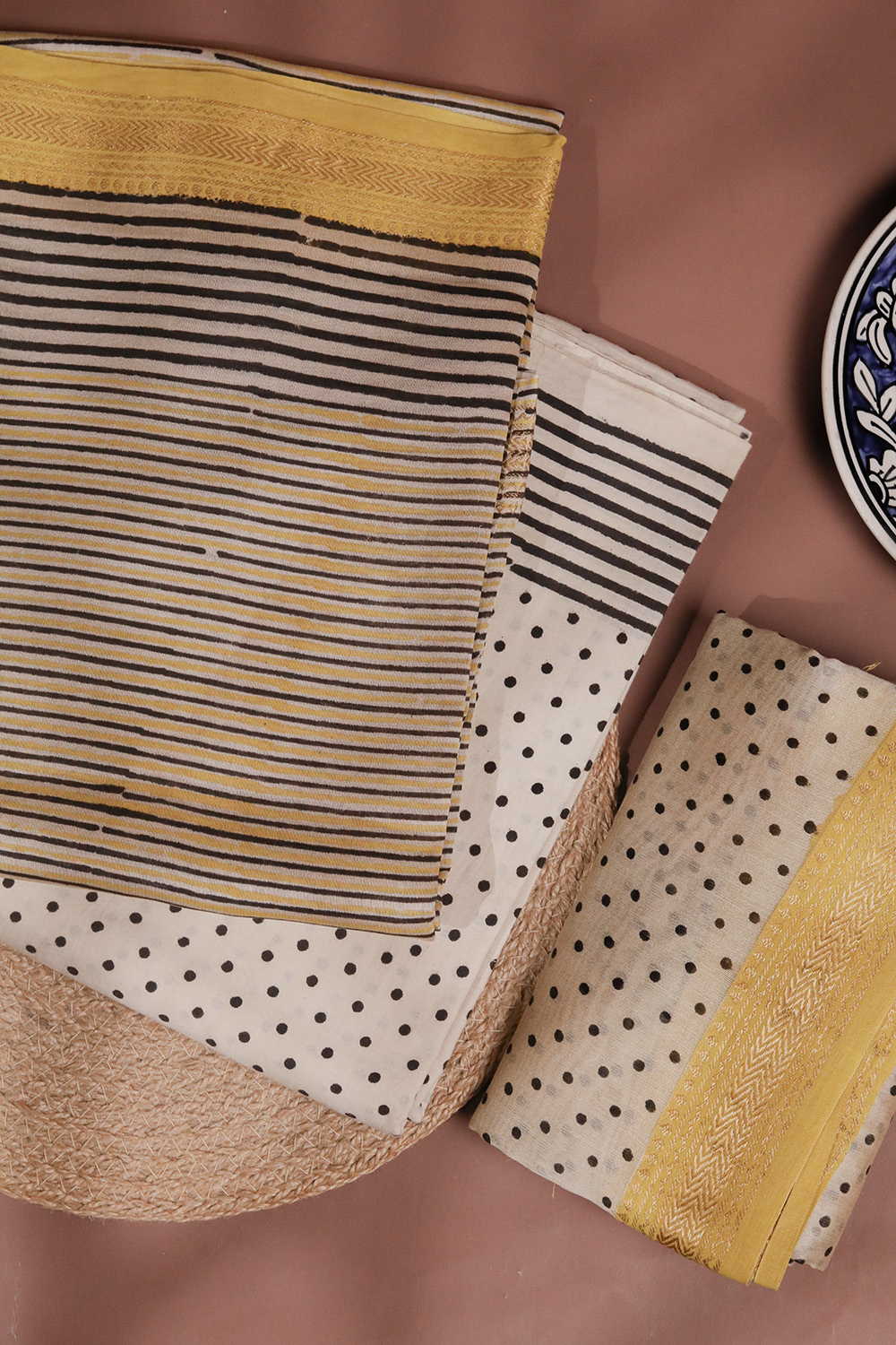 Stripes on Mild Yellow Maheshwari Silk Cotton Suit