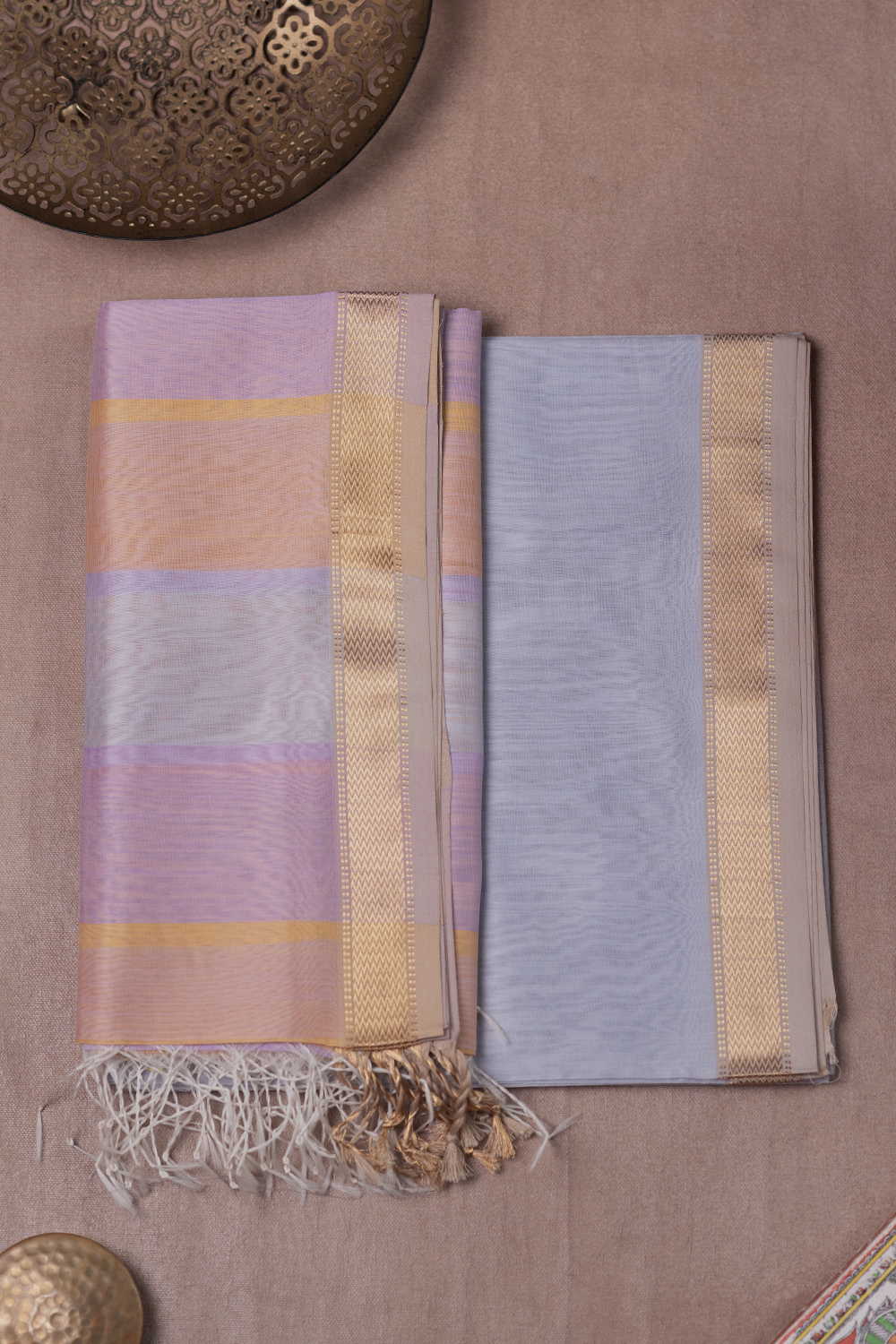 Twint Grey Maheshwari Silk Cotton Top & Dupatta - Image 2