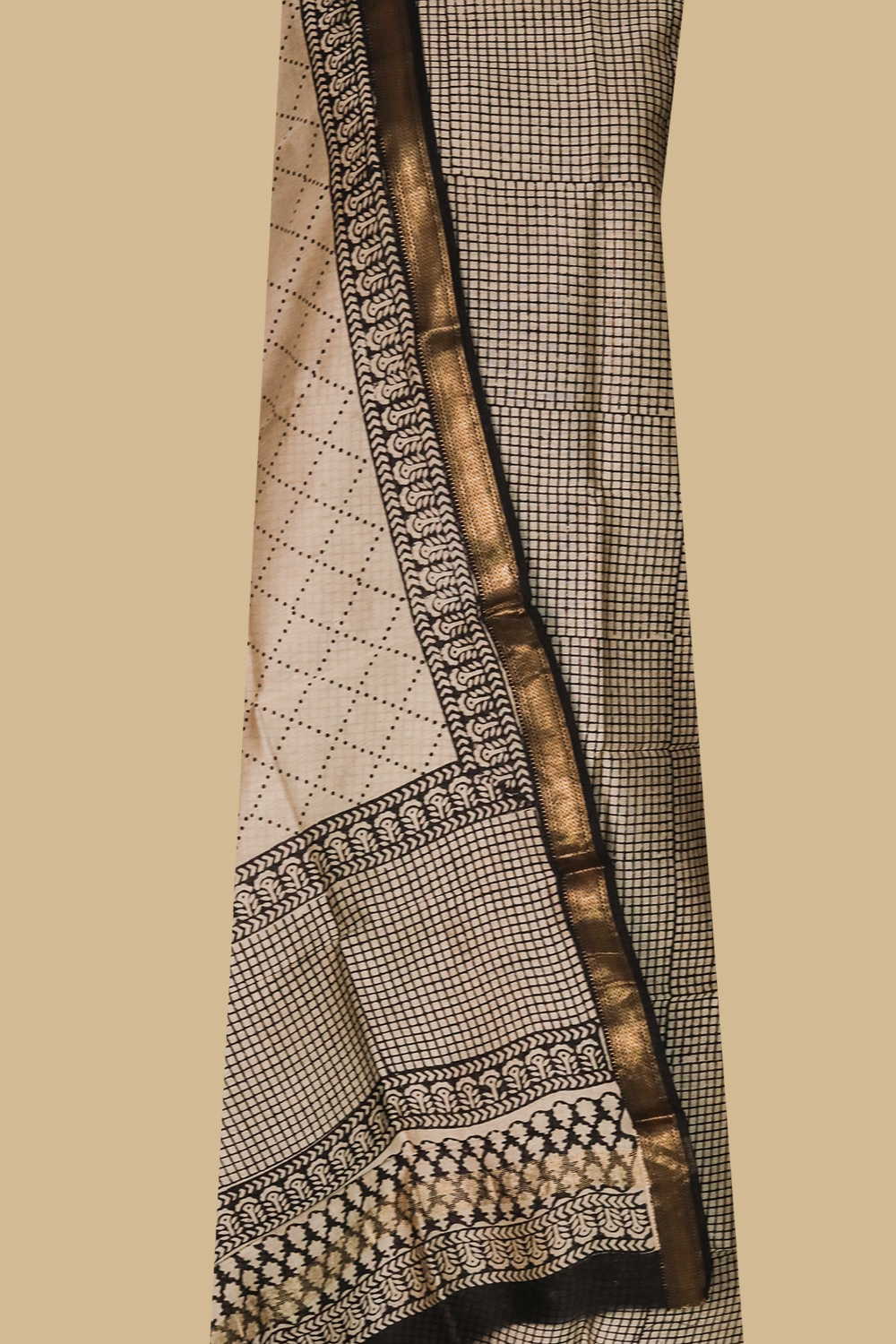 Checkred on Cream Maheshwari Silk Cotton Suit