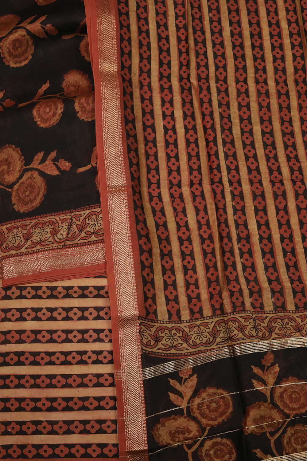 Florals on Black Maheshwari Silk Cotton Suit - Image 3