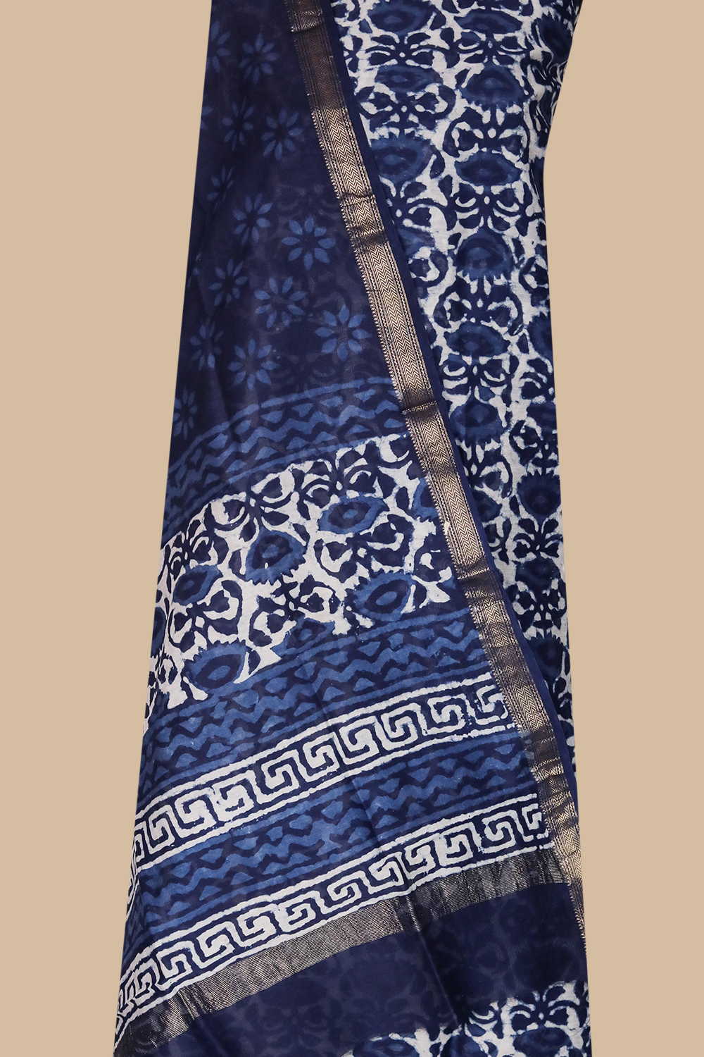 Indigo with Florals Maheshwari Silk Cotton Suit