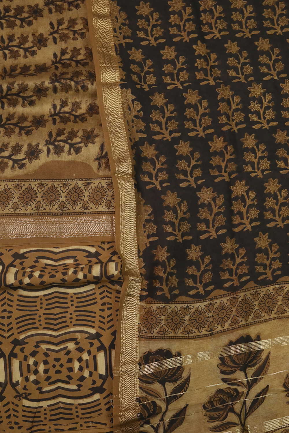 Florals on Shades of Yellow Maheshwari Silk Cotton Suit - Image 3